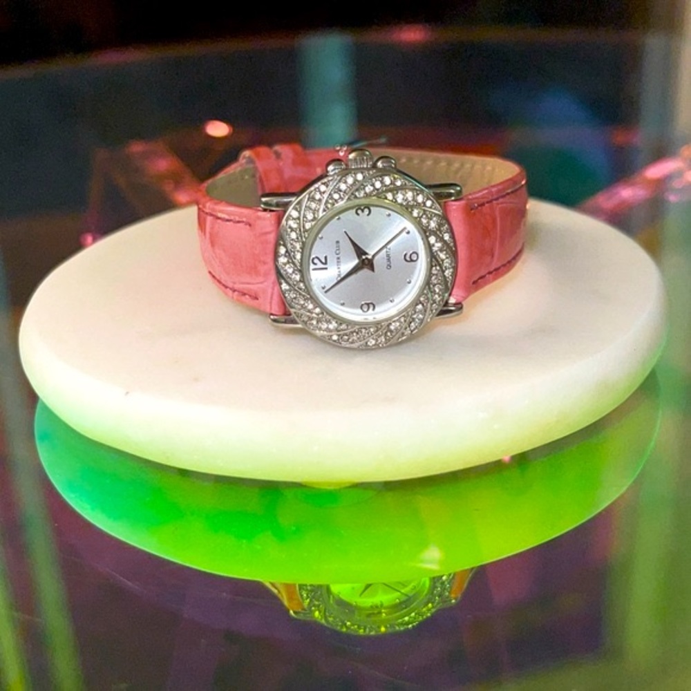 Charter Club Pink Leather Watch Quartz Circle Face